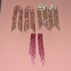Pink/silver statement diamond earrings 3 pack amazon